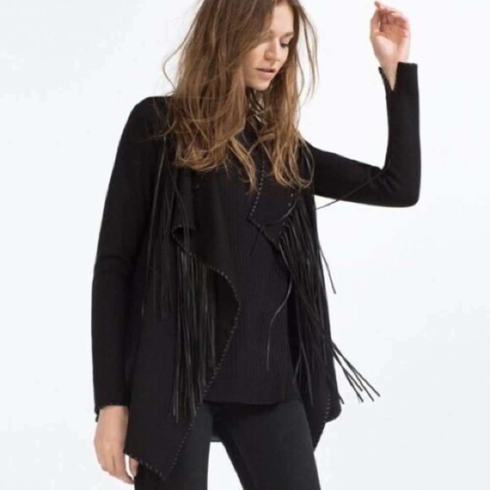 Zara Black Fringe Cardigan